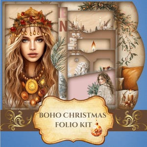 Boho Christmas Folio Kit | Junk Journal Printables | Covers, Pockets, Tags, Bookmarks, Belly Band | Bohemian Holiday Digital Download