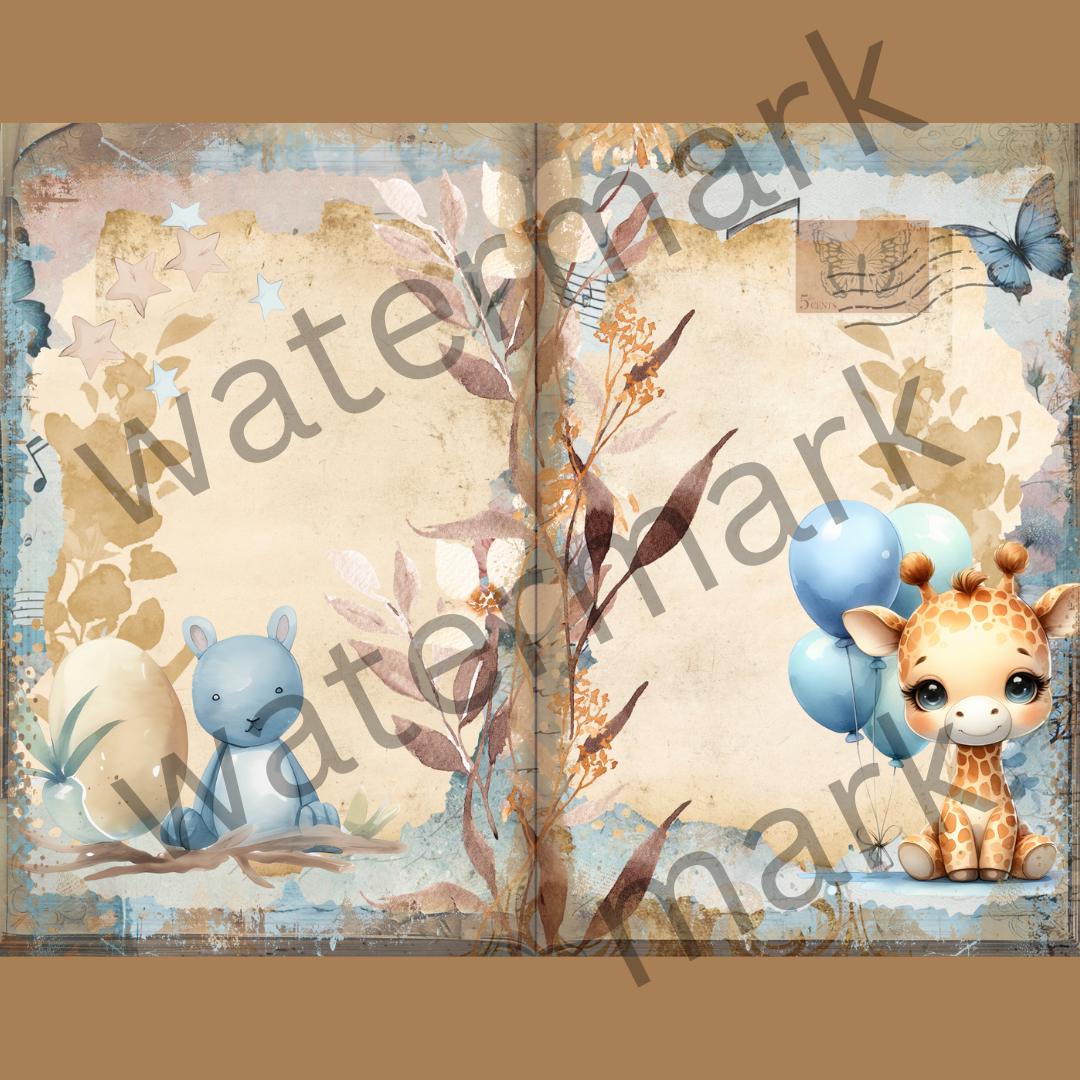 Blue Baby Animal Junk Journal Pages | Printable Designs | Soft Country ...