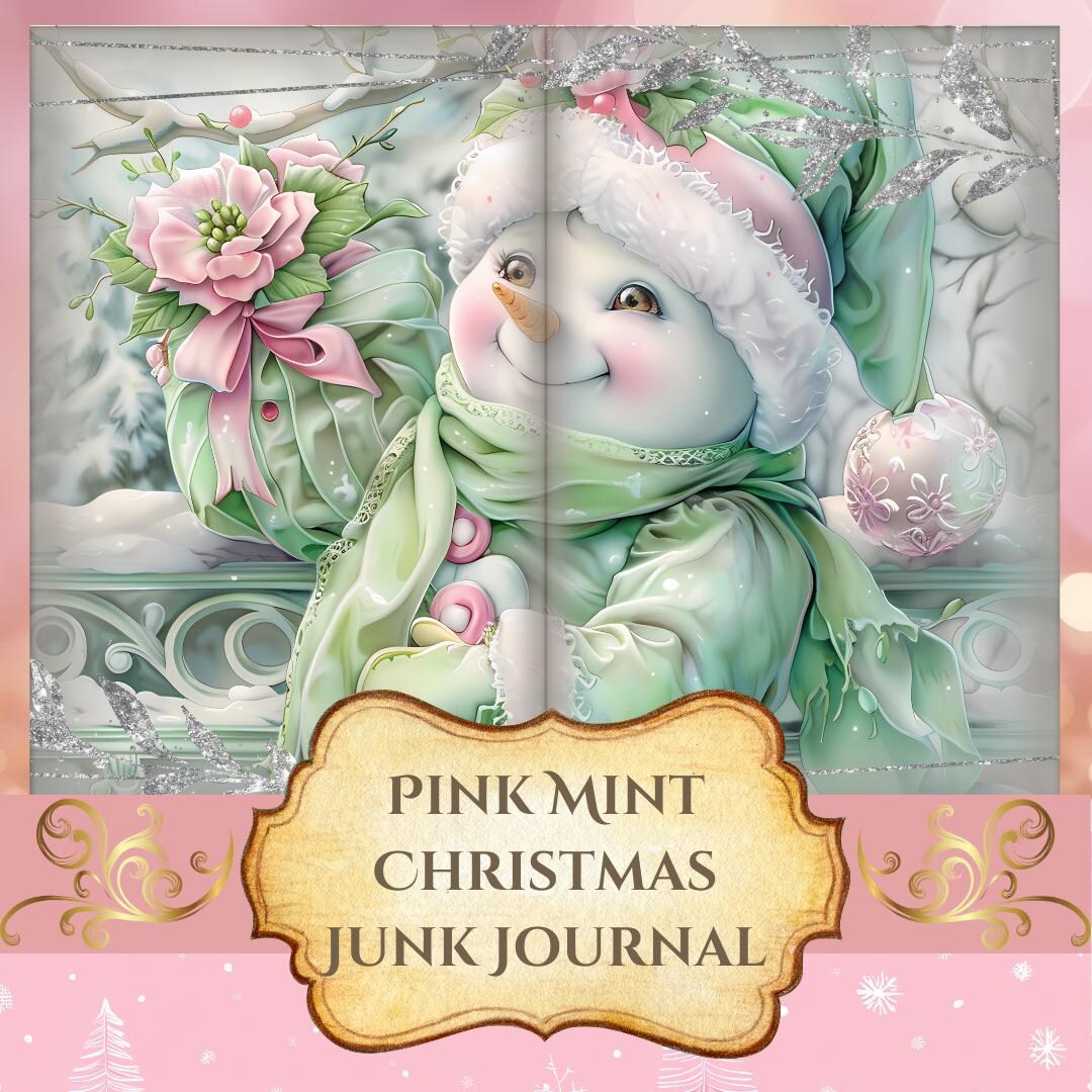 Pink Mint Christmas Junk Journal Pages | Printable Digital Scrapbook ...