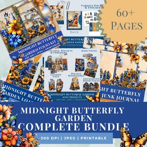 Komplett kit för fjärilsträdgården i midnatt | Folio, skräpjournal, dolt gem, laddade etiketter och miniprojekt | Livfulla sidor | Ephemera