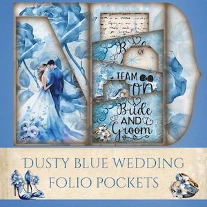 Bolsos para fólio de casamento azul empoeirado | Ephemera | Misture e combine designs | Perfeito para diários de lixo e álbuns de recortes | Convites de casamento | Cartões