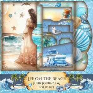 Life at the Beach Junk Journal Kit & Folio | Digitale download van 18 pagina's | Strand- en oceaanjournaalprints, zakken | Tijdelijke verschijnselen | Plakboek: