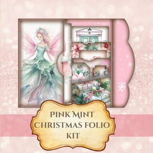 Pink Mint Christmas Folio Kit | Printable DIY Journal Cover, Pockets, Tags, Ephemera | Digital Scrapbook Paper | Holiday Craft Download