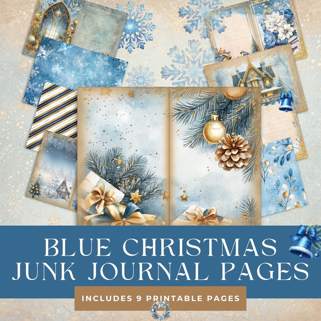 Blue Gold Christmas Junk Journal Pages | Digital Christmas Pages ...