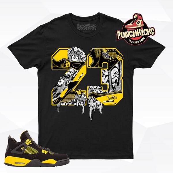 Jordan 4 Thunder Sneaker Shirt passend bij nummer 23 - PunchKicks Cadeau voor hem, cadeau voor haar, cadeau voor Sneakerhead