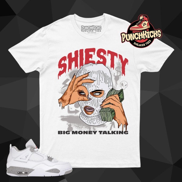 Chemise baskets Jordan 4 Oreo blanche assortie à Shiesty Big Money Talking - Cadeau PunchKicks pour lui, cadeau pour elle, cadeau pour Sneakerhead
