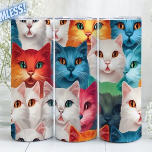 Katzen, Katzengesichter, Sublimationsdesign für gerade und konisch 20 oz Skinny Becher, PNG-Datei, sofortiger digitaler Download