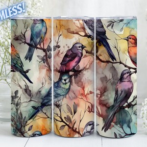 Watercolor Small Birds Sublimation Design For 20oz Straight & Tapered Skinny Tumbler, PNG File, Instant Digital Download