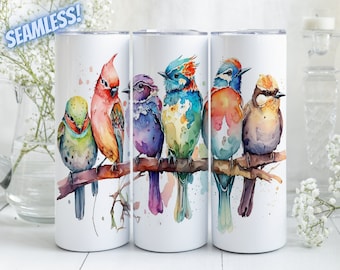 Watercolor Birds Sitting On A Branch Sublimation Design For 20oz Straight & Tapered Skinny Tumbler, PNG File, Instant Digital Download