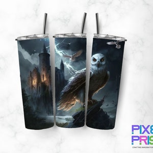 Castles And Owls Sublimation Design For Straight And Tapered 20 oz Skinny Tumblers, Sublimation Tumbler Wrap, Instant Digital Download
