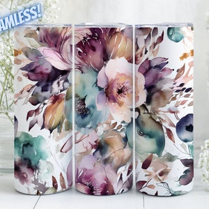 Purple and Blue Floral Pastel Tumbler Design, Sublimation PNG File, For 20oz Straight & Tapered Skinny Tumblers, Instant Digital Download