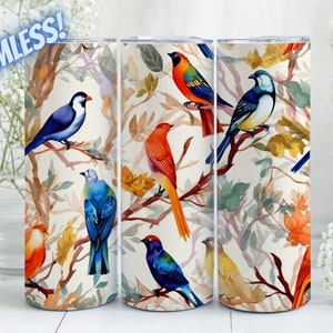 Aquarell Vögel Sublimation SEAMLESS Design für 20 Unzen gerade & konische dünne Becher, Becherverpackung PNG, sofortiger digitaler Download