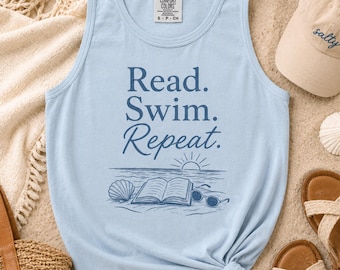 Comfort Colors® Summer Reading Shirt Beachy Tank Top For Readers Book Lover Gift Reading Shirts Bookish Merch Vacation Tank Bookworm Shirt