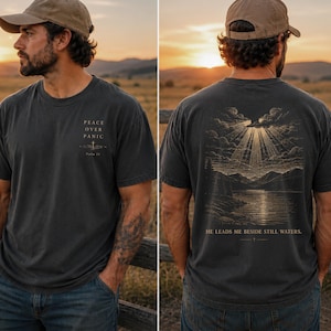 Camiseta cristiana para hombre Camiseta con versículo bíblico Ropa basada en la fe Camiseta cristiana para hombre Camiseta religiosa Camiseta de iglesia Camiseta del Salmo 23 Regalos cristianos