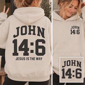 Jesus Is The Way Hoodie John 14 6 Christian Hoodie Vintage Varsity Football Sweatshirt Bible Verse Hoodie Christian Gifts for Men and Women