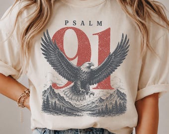 Psalm 91 Shirt Vintage Christian Shirt For Women Retro Faith Shirt Bible Verse Shirt Christian Clothing Trendy Christian Clothes Worship Tee