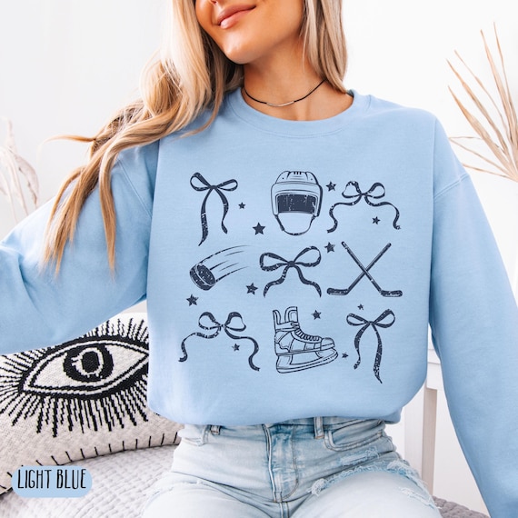 Hockey Sweatshirt Coquette Hockey Girlfriend Shirt Hockey Crewneck Bows Sweatshirt Game Day Shirt Retro Hockey Sweater Hockey Gift for Her