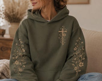 Floral Christian Hoodie Botanical Faith Hoodie Wildflower Christian Sweatshirt Christian Womens Shirts Church Apparel Bible Study Gifts
