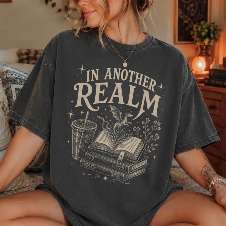 Comfort Colors Fantasy Reader Shirt Featuring Dragon Open Book Coffee Cup Stars And Magical Fantasy Illustration Romantasy Shirt Booktok Shirt Dragon Book Shirt Fantasy Book Lover Gift Reading Shirt For Women Bookish Gift Fantasy Reader Apparel Dragon Lover Clothing Cozy Reader Gift Literary Fantasy Fashion