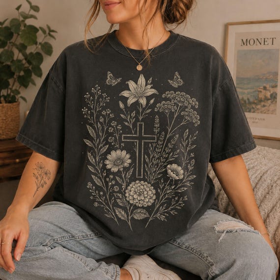 Comfort Colors® Christian Floral Tee Floral Cross Shirt Womens Christian Shirt Faith Based Apparel Christian Boho Clothes Religious Apparel