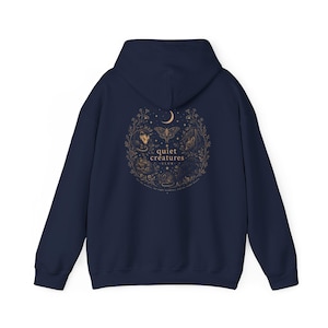 Hexen-Hoodie, verspielte Kleidung, Cottagecore-Kleidung, Feen-Grunge-Motten-Shirt, Natur-Hexen-Geschenke, Goth-Hoodie, Hexenartikel, Luna-Motten-Shirts Navy