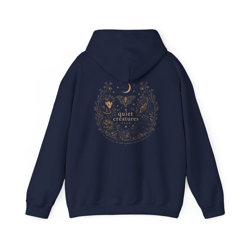 Hexen-Hoodie, verspielte Kleidung, Cottagecore-Kleidung, Feen-Grunge-Motten-Shirt, Natur-Hexen-Geschenke, Goth-Hoodie, Hexenartikel, Luna-Motten-Shirts Navy