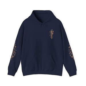 Floral Christian Hoodie Botanischer Glaube Hoodie Wildblume Christian Sweatshirt Christian Womens Shirts Kirche Bekleidung Bibel Studium Geschenke Navy