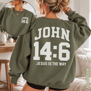 Christian Varsity Sweatshirt Jesus Is The Way John 14 6 Christian Crewneck Women Vintage College Football Game Day Outfit Bible Verse Gift