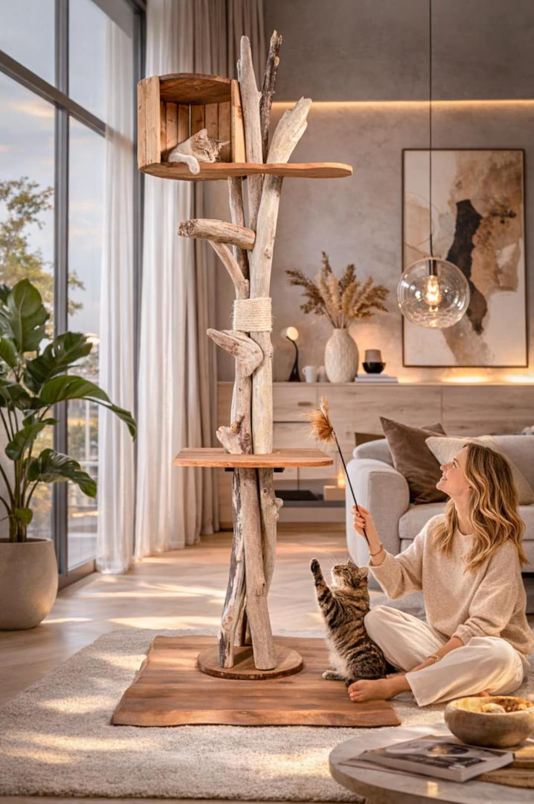 Design Kratzbaum Echtholz – Skulpturales Katzenmöbel – Luxury Cat Tree ...