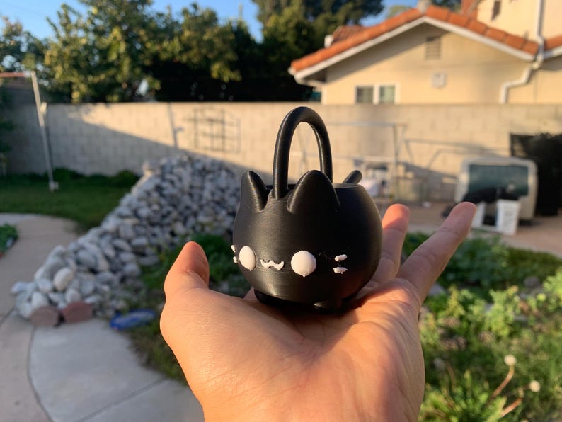 Mini Cat Watering Can | 3D Printed PLA+ Plant Tool white eyes black cat