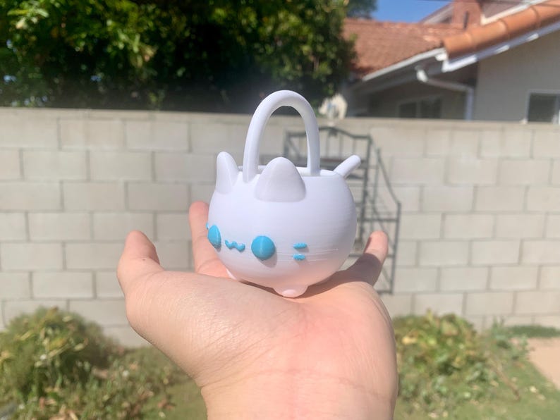 Mini Cat Watering Can | 3D Printed PLA+ Plant Tool blues eyes white cat