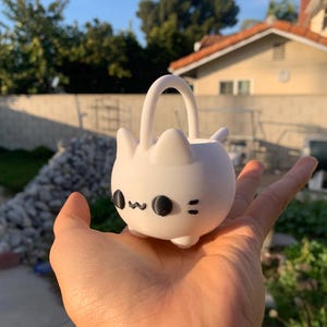 Mini Cat Watering Can | 3D Printed PLA+ Plant Tool black eyes white cat