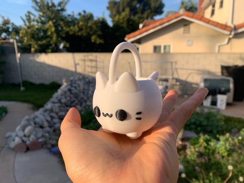 Mini Cat Watering Can | 3D Printed PLA+ Plant Tool black eyes white cat