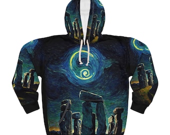 Mystical Druid Moon Stone Henge Van Gogh Hoodie - Unique Unisex Pullover