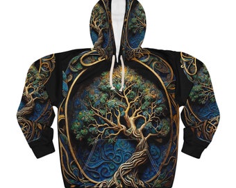 Celtic Tree of Life Yggdrasil Inspired Van Gogh Style Pullover Hoodie - Unisex AOP