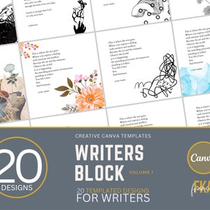 Writers Block Volume I / 20 modelli Canva creativi e di ispirazione semplice per scrittori e poeti / Ritratto quadrato per storie di Instagram
