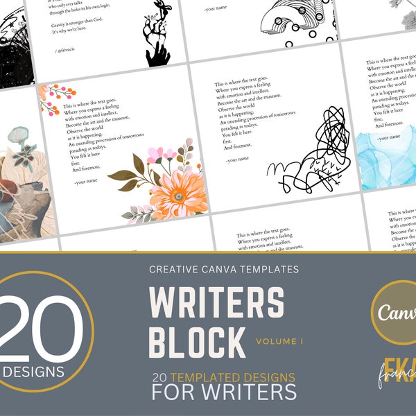 Writers Block Volume I | 20 Simple Inspired Creative Canva Templates for Writers & Poets | Instagram Square Story Portrait