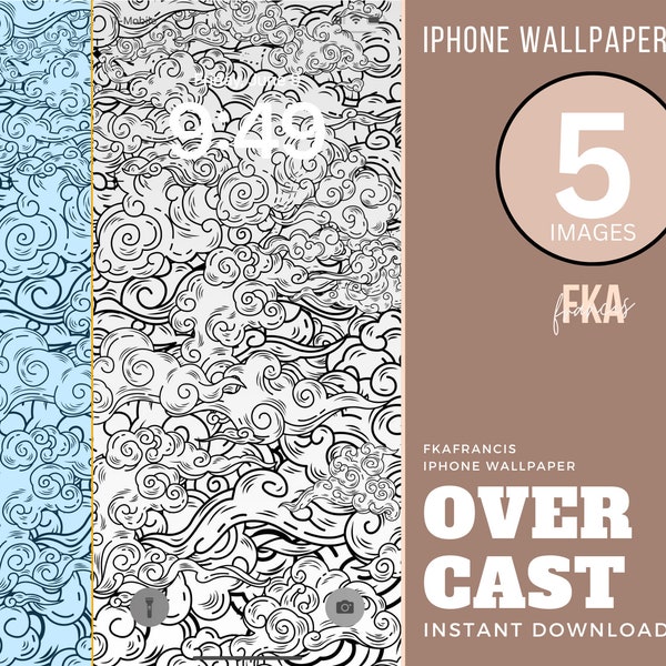 OVER CAST | 5x iPhone Wallpaper Design in Five Color Variations | Creative Design with Illustrated Cloud Collage | Instant Download