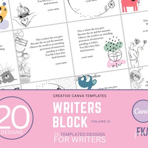 Writers Block Volume III / 20 modelli Canva creativi e di ispirazione semplice per scrittori e poeti / Ritratto quadrato di Instagram per storie