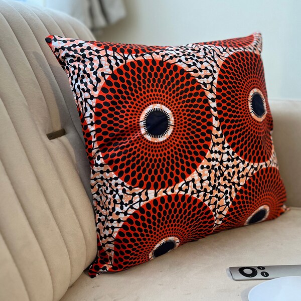 Housse de coussin imprimée wax en tissu africain, 40×40cm (16x16 »), Housse d’oreiller Ankara avec zip, lavable, tissus design parfaits