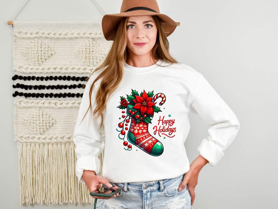 Happy Holidays Shirt | Merry Christmas T-Shirt | Holiday T-Shirt for Women | Christmas Tee | Seasonal Winter Shirt | Cute Christmas Apparel, image size:1080x810