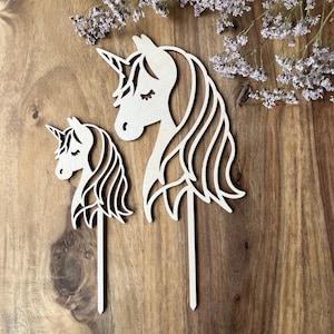 Cake Topper Einhorn aus Holz | Geburtstagsdekoration Einhorn | Kindergeburtstag Märchen | Kuchentopper Einhorn mit Name | Tortenstecker