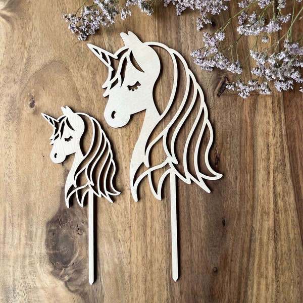 Cake Topper Einhorn aus Holz | Geburtstagsdekoration Einhorn | Kindergeburtstag Märchen | Kuchentopper Einhorn mit Name | Tortenstecker