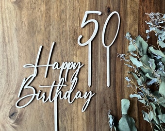 Cake Topper Happy Birthday und Zahlen für den Geburtstagskuchen aus Holz | Dekoration zum Geburtstag Geschenk | Kuchendeko runder Geburtstag