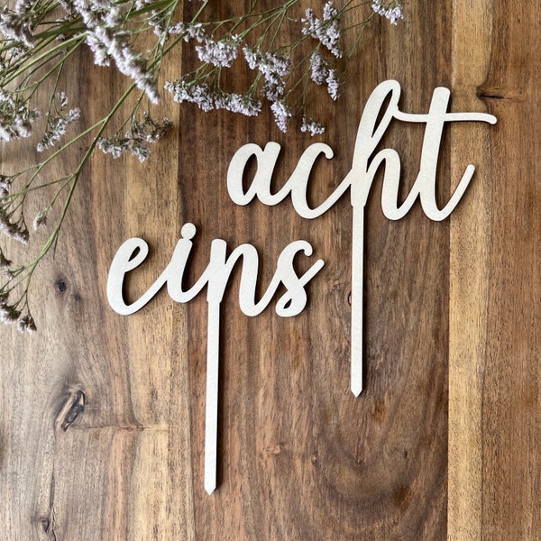 Cake Topper eins zwei drei vier fünf sechs sieben acht neun zehn elf zwölf aus Holz | Geburtstagskuchen Cake Topper Zahl ausgeschrieben