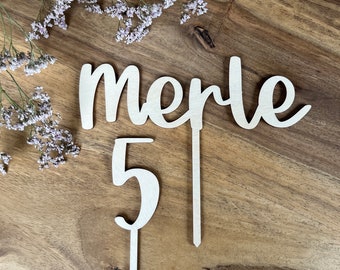 Personalisierter Cake Topper mit Name und Zahl für den Geburtstagskuchen aus Holz | Dekoration zum Geburtstag Geschenk | Caketopper Feier