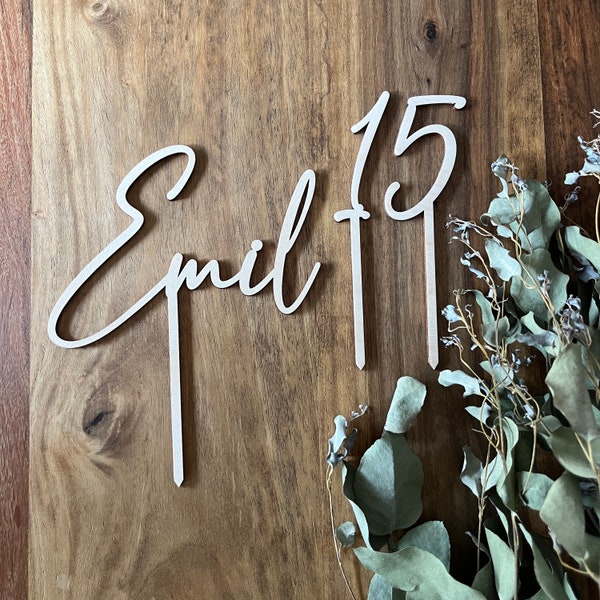 Cake Topper Name aus Holz und Cake Topper Zahl für den Geburtstagskuchen | Cake Topper personalisiert Party| Kuchendeko Geburtstag