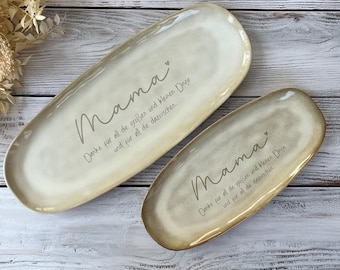 Danke Mama Muttertag Geschenk Servierplatte Steingut Platte Teller graviert | Geschenk für Mama Oma Papa Opa mit Namen personalisiert