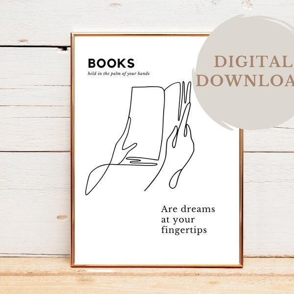 Book Art for Bookworms, Dreaming Quote, Office Decor, Minimalistic Art, Modern Decor, Reading Books, Library Art