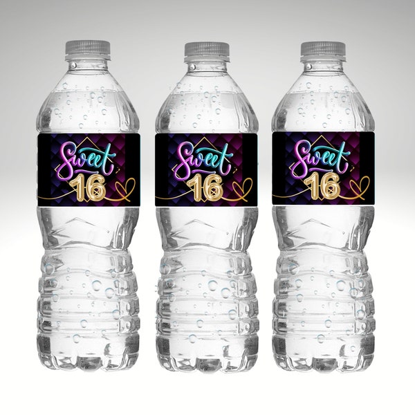 Printable| Sweet sixteen water bottle label | Digital files | Custom party favors | Snack wrappers